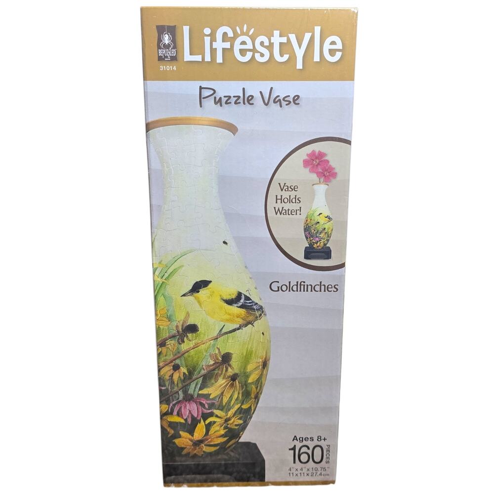 Be Puzzled Lifestyle Gold Finches 3D Plastic Puzzle Flower Vase 160 Pieces Stand